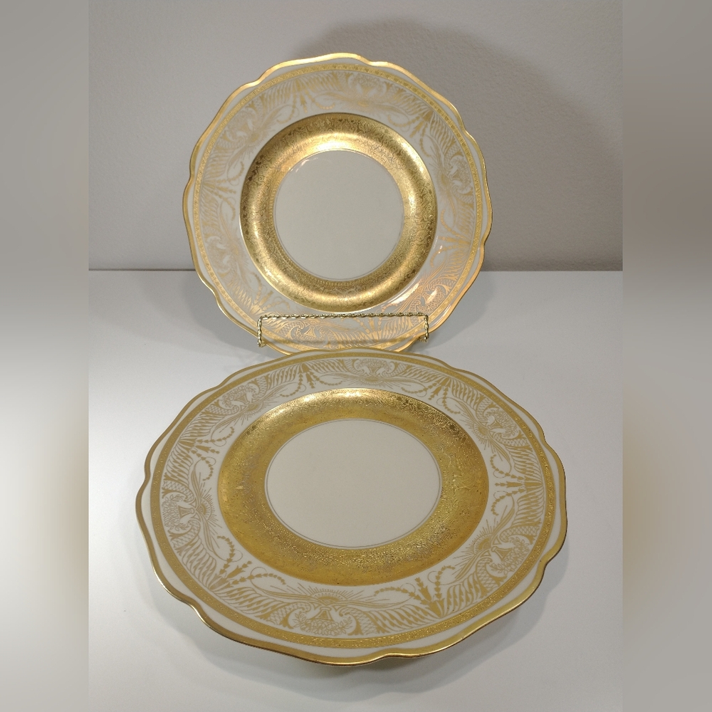 2 Rare Antique Schlaggenwald Golden Plates from Czechoslovakia Excellent Conditi
